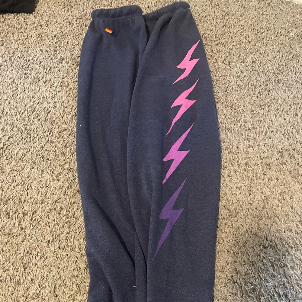 Aviator Nation Dark Blue Joggers with Purple Lightning